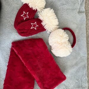 American Girl Red and White Fuzzy Earmuffs, Gloves and Scarf